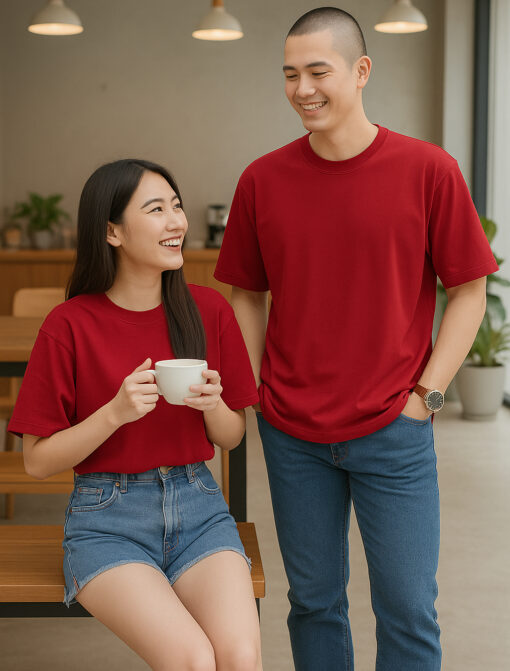 เสื้อโอเวอร์ไซส์สีแดงเบอร์รี่