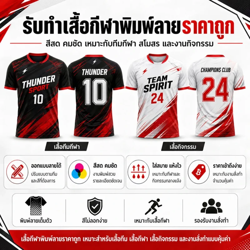 รับทำเสื้อกีฬาพิมพ์ลายราคาถูก